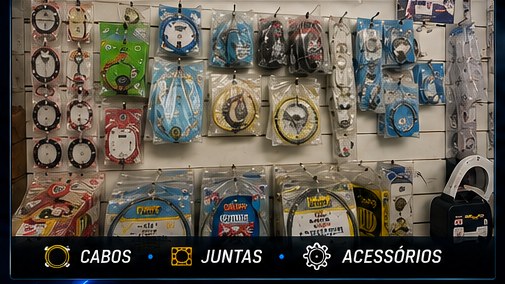 Prateleira de cabos, juntas e acessórios na Mecânica Osmar Autopeças